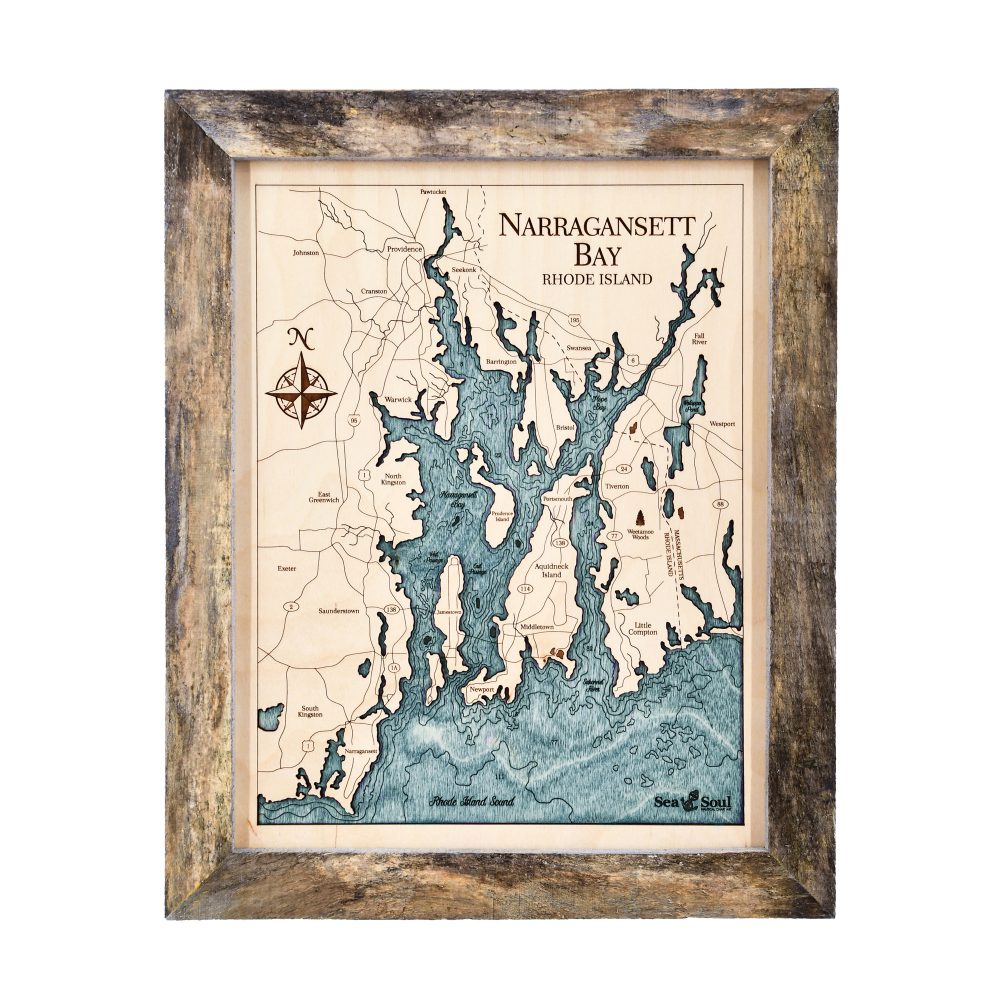 Narragansett Bay Wall Art 13x16 Rustic Pine Accent with Blue Green Water
