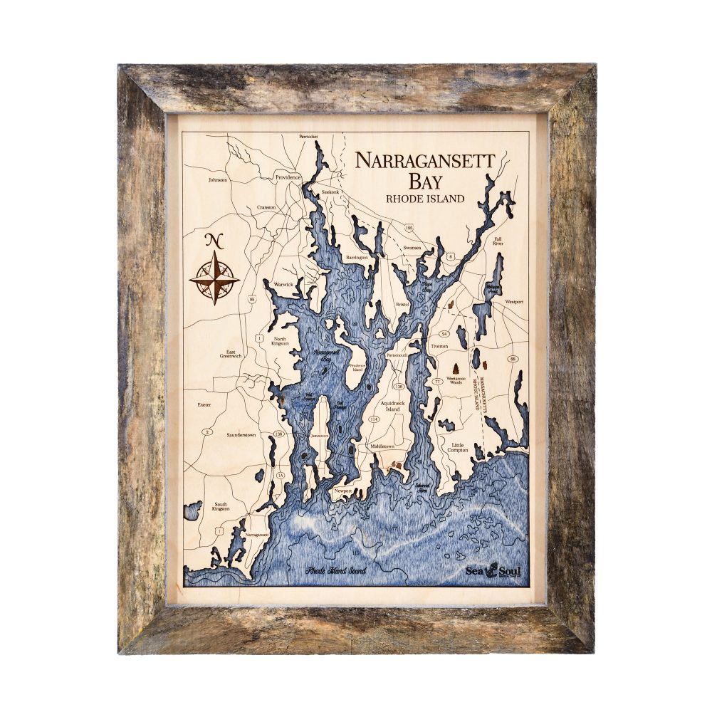 Narragansett Bay Wall Art 13x16 Rustic Pine Accent with Deep Blue Water