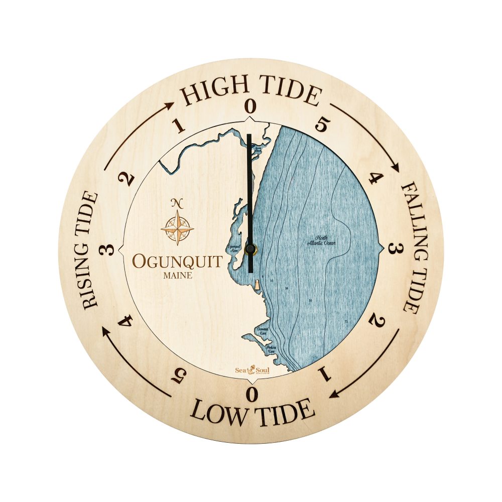 Ogunquit Maine Tide Clock Birch Accent with Blue Green Water