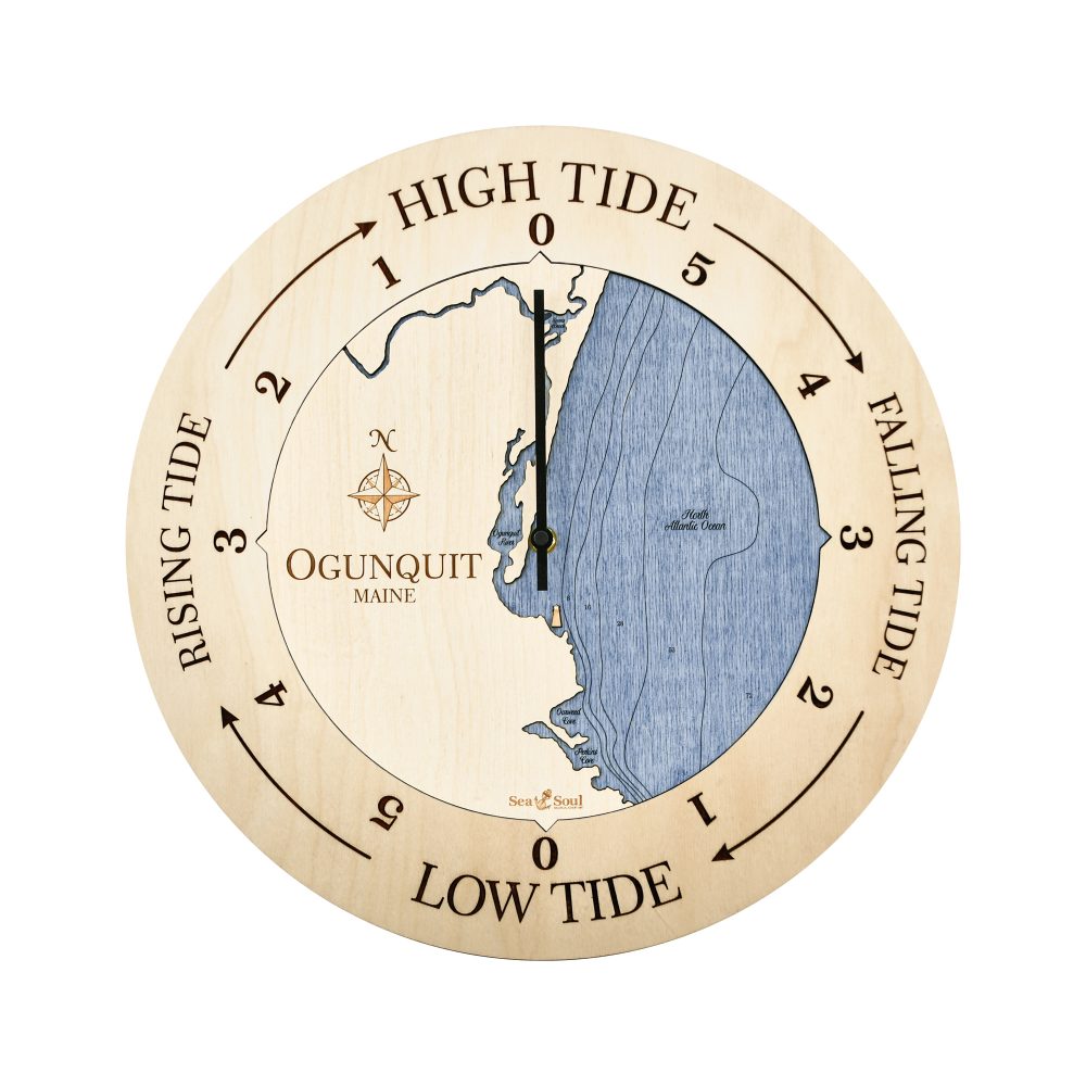Ogunquit Maine Tide Clock Birch Accent with Deep Blue Water