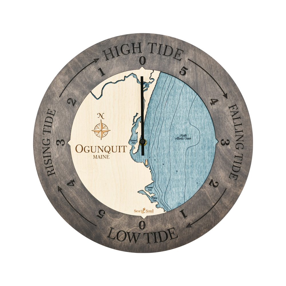 Ogunquit Maine Tide Clock Driftwood Accent with Blue Green Water