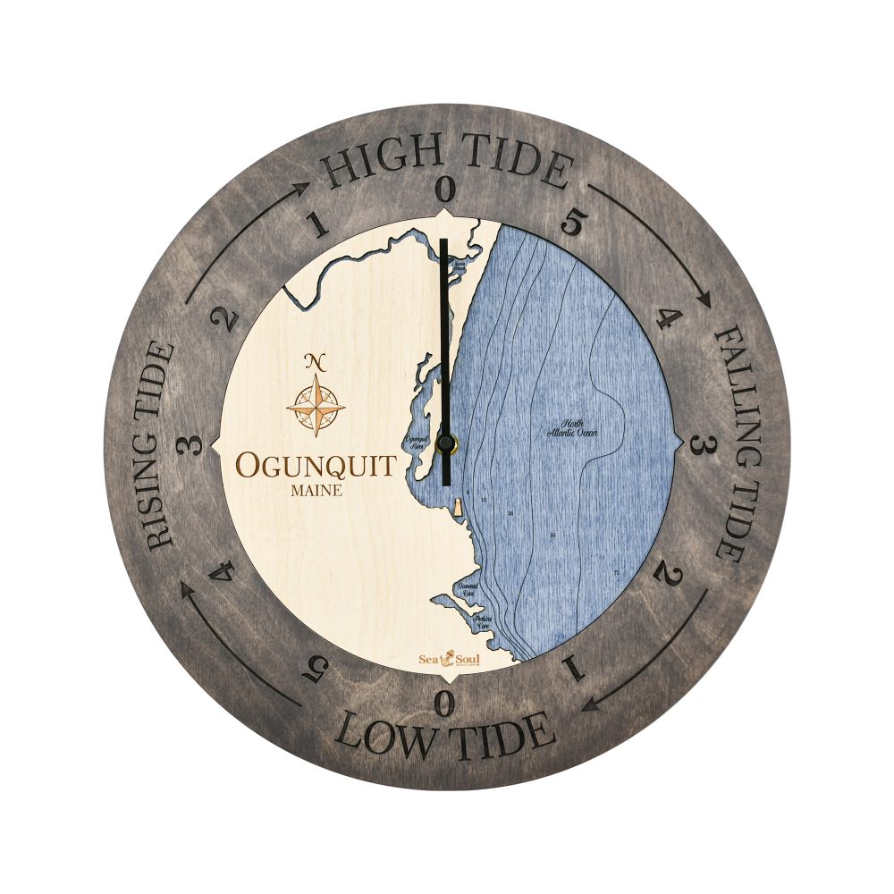 Ogunquit Maine Tide Clock Driftwood Accent with Deep Blue Water