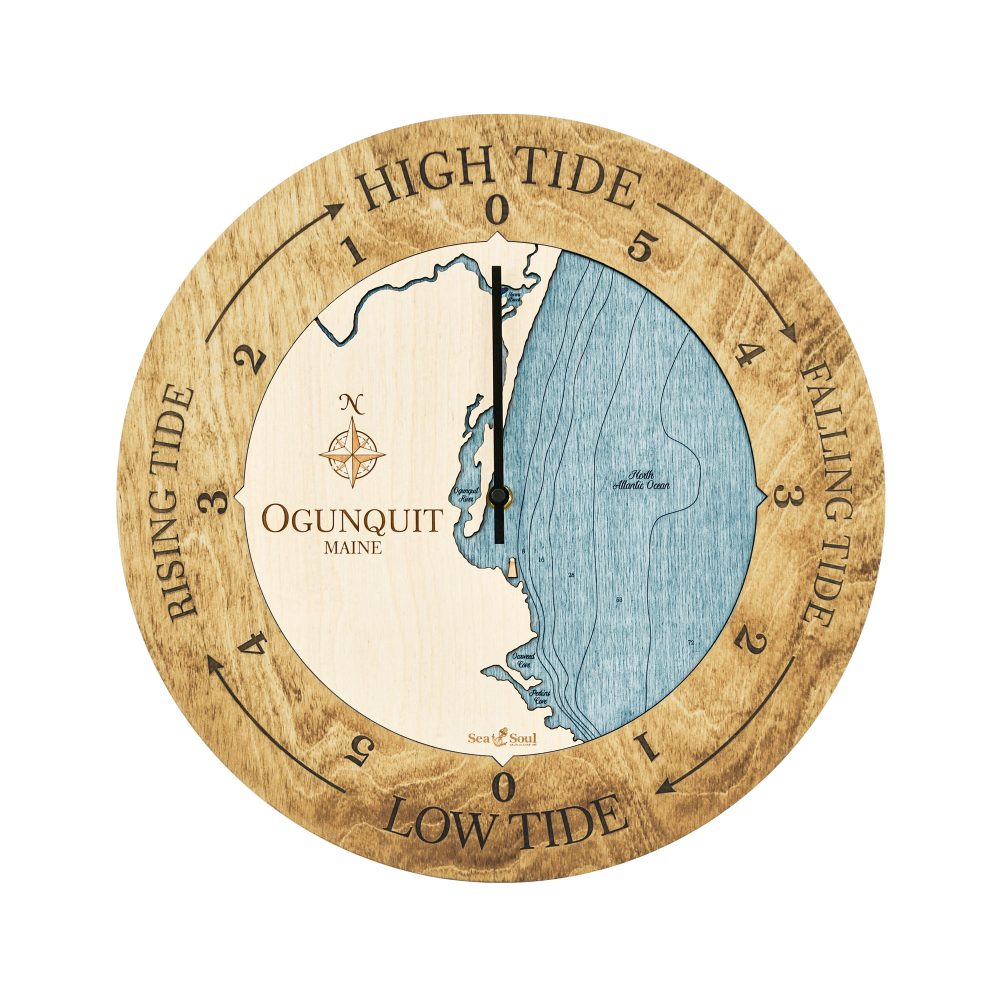 Ogunquit Tide Clock Honey Accent with Blue Green Water
