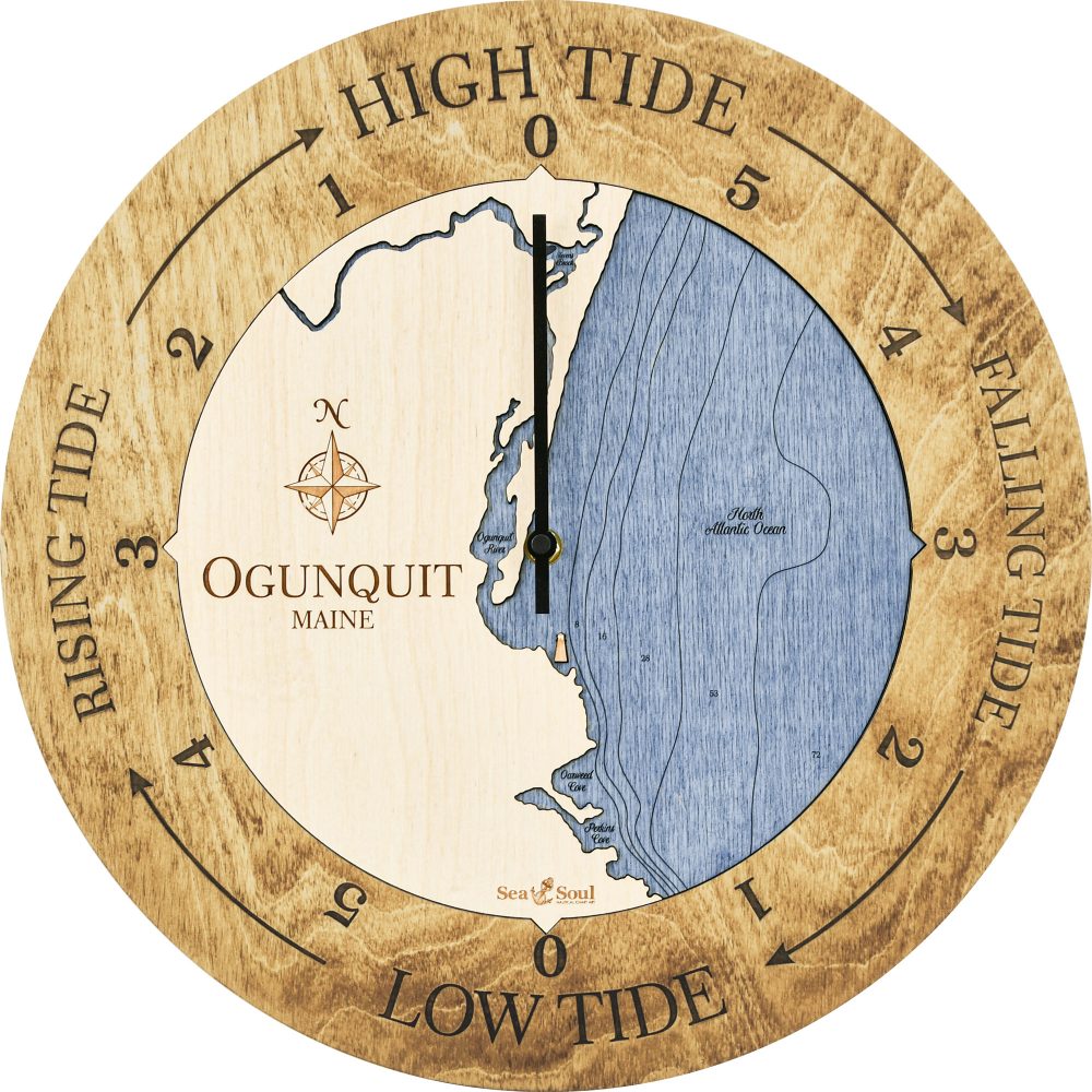 Ogunquit Maine Tide Clock Honey Accent with Deep Blue Water Product Shot