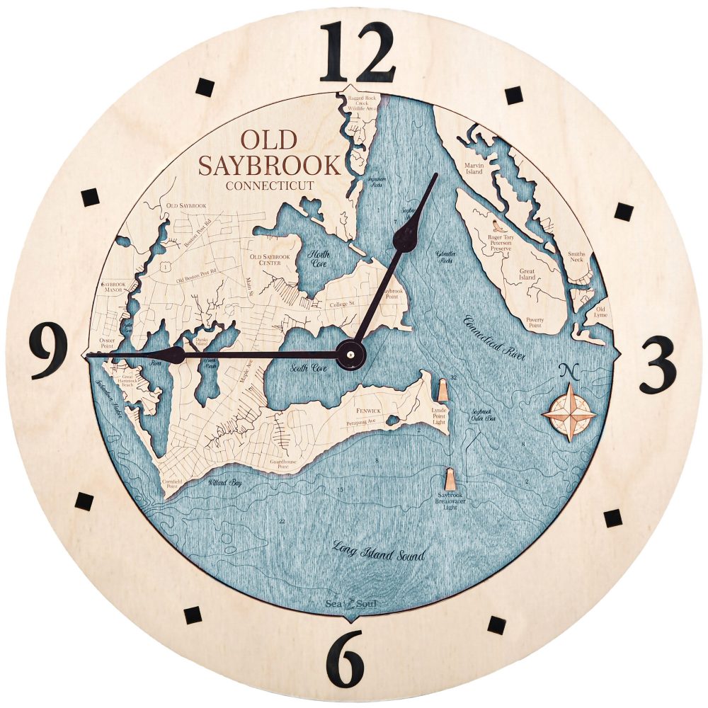 Old Saybrook Nautical Clock Birch Accent with Blue Green Water Product Shot