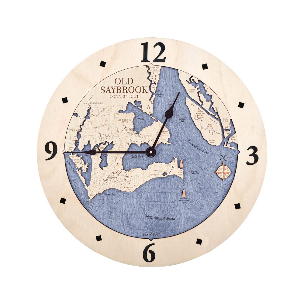 Old Saybrook Nautical Clock Birch Accent with Deep Blue Water