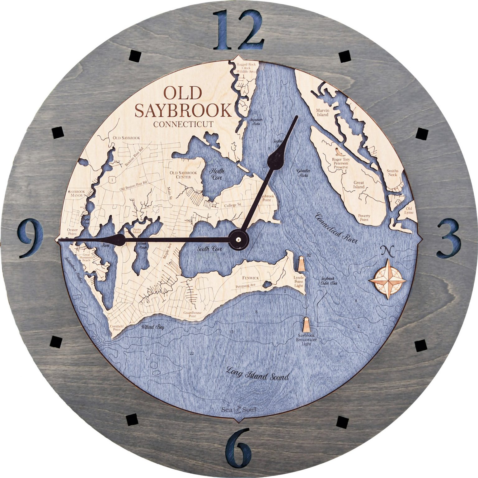 Old Saybrook Nautical Map Clock Sea and Soul Charts
