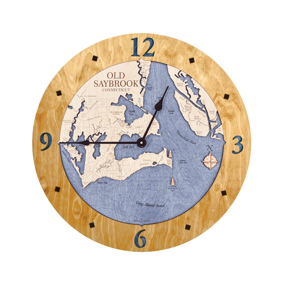 Old Saybrook Nautical Clock Honey Accent with Deep Blue Water