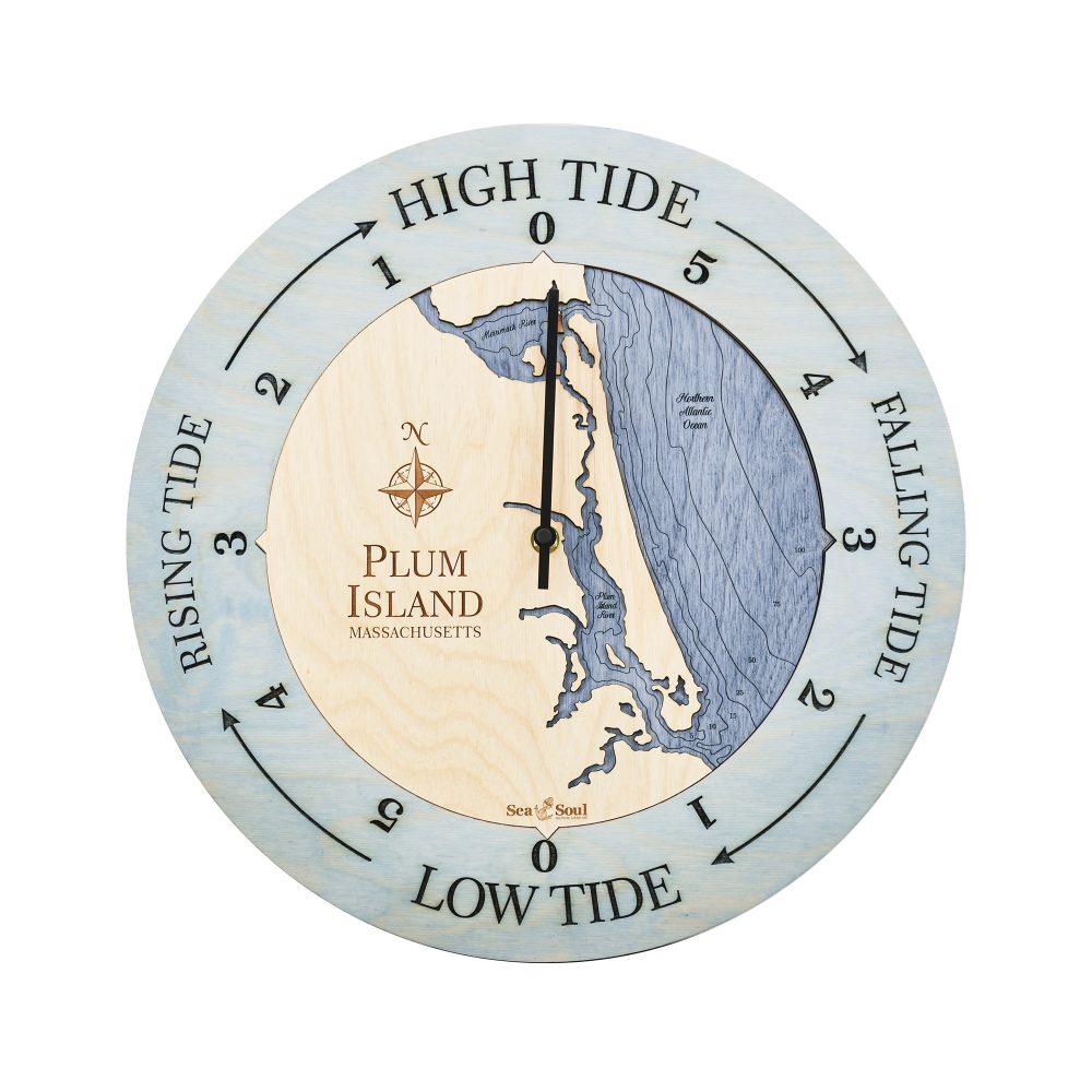Plum Island Tide Clock Bleach Blue Accent with Deep Blue Water