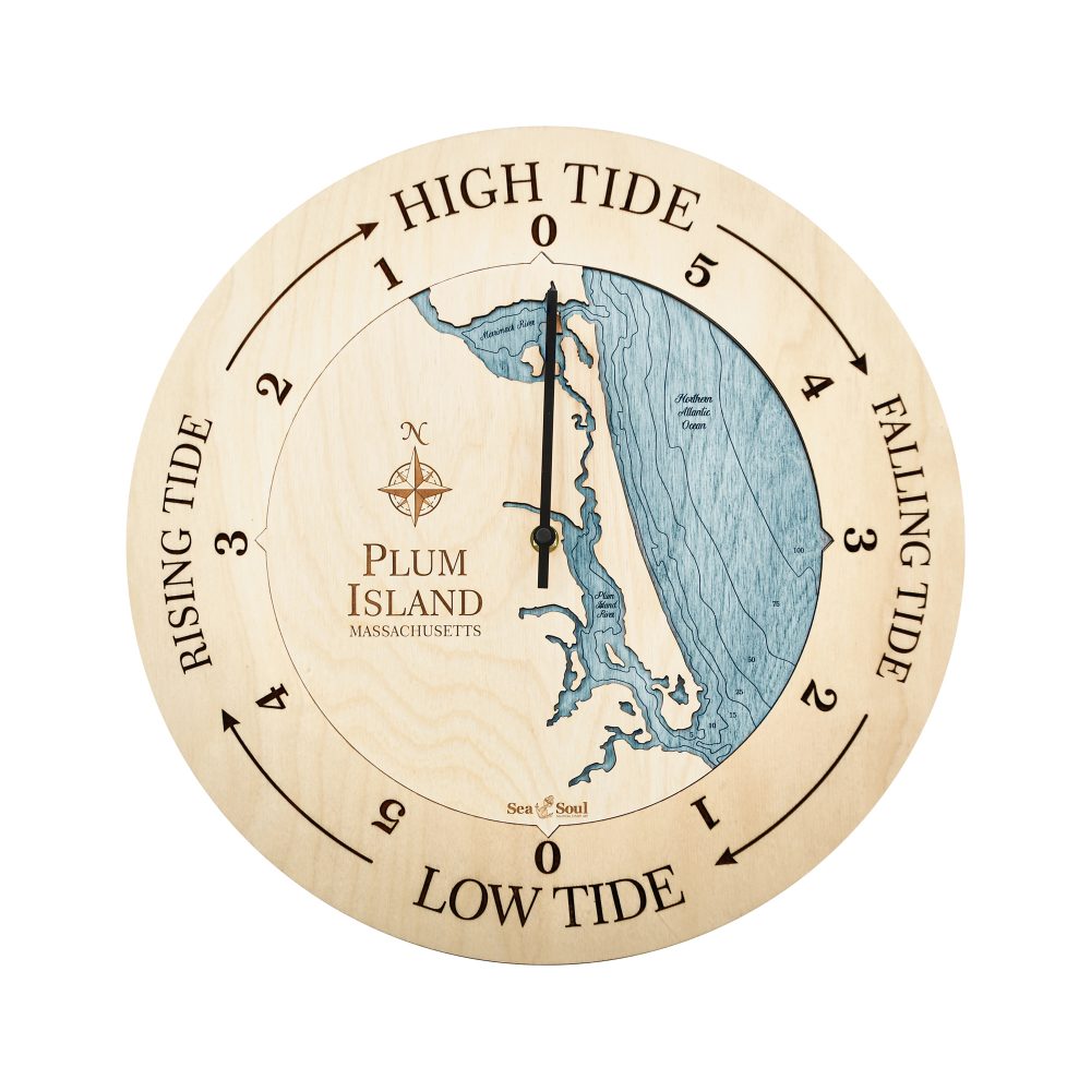 Plum Island Tide Clock Birch Accent with Blue Green Water