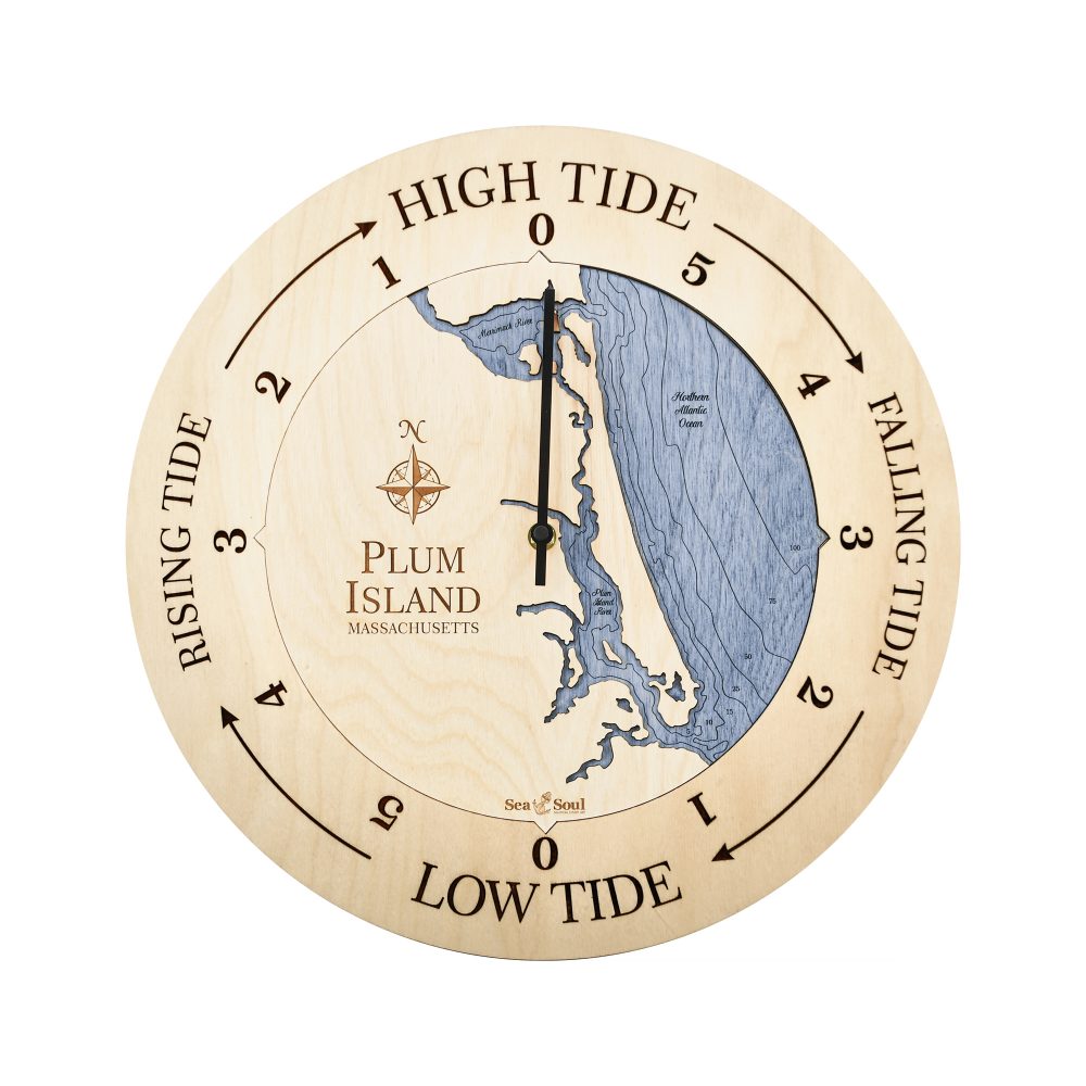 Plum Island Tide Clock Birch Accent with Deep Blue Water