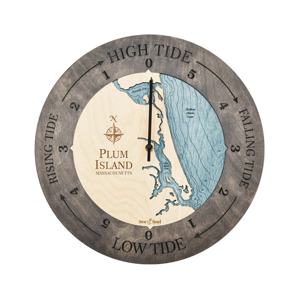 Plum Island Tide Clock Driftwood Accent with Blue Green Water