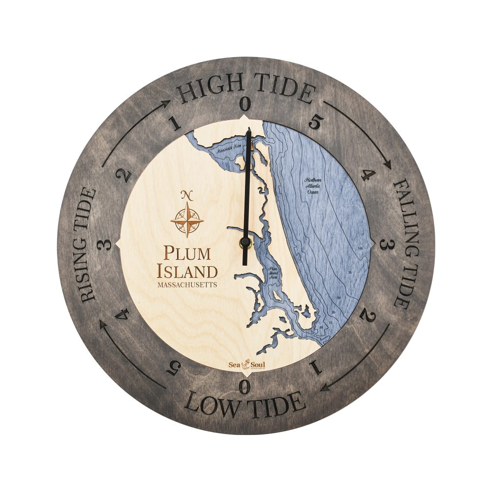 Plum Island Tide Clock Driftwood Accent with Deep Blue Water