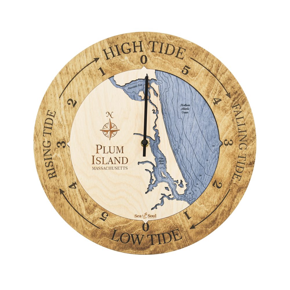 Plum Island Tide Clock Honey Accent with Deep Blue Water