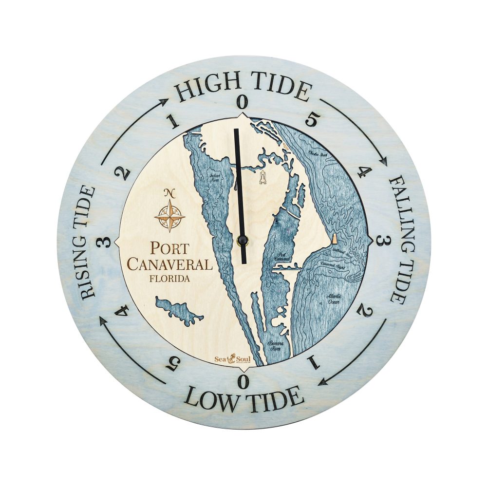 Port Canaveral Tide Clock Bleach Blue Accent with Blue Green Water