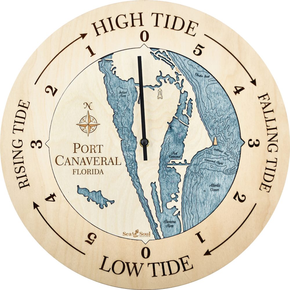Port Canaveral Tide Clock Birch Accent with Blue Green Water Product Shot