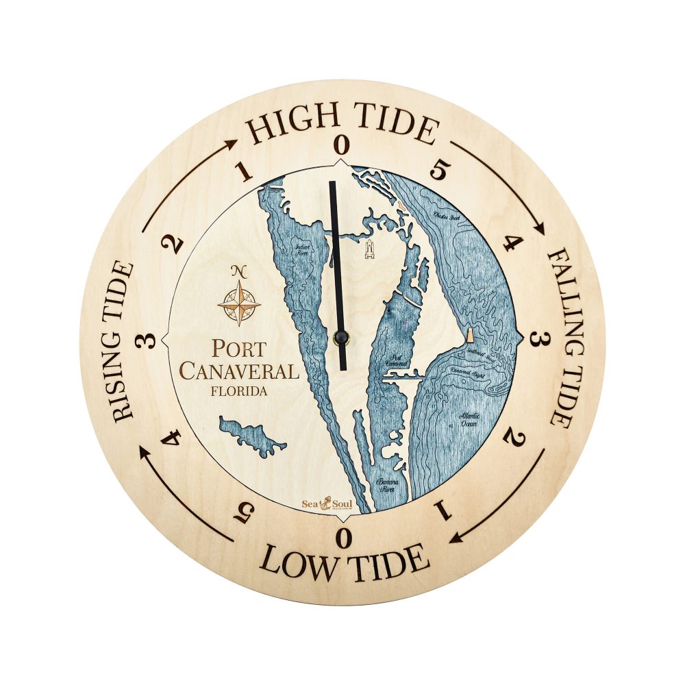 Port Canaveral Tide Clock Birch Accent with Blue Green Water