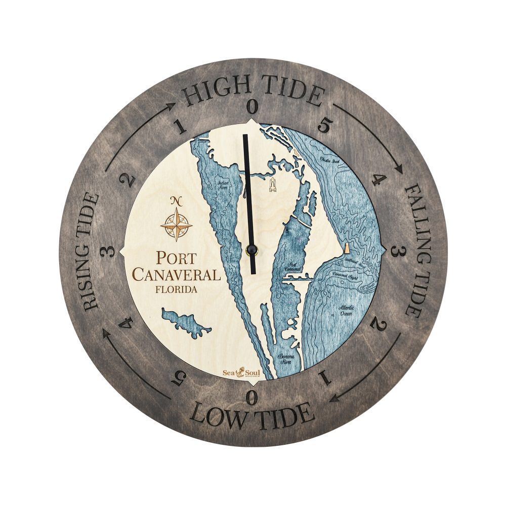 Port Canaveral Tide Clock Driftwood Accent with Blue Green Water