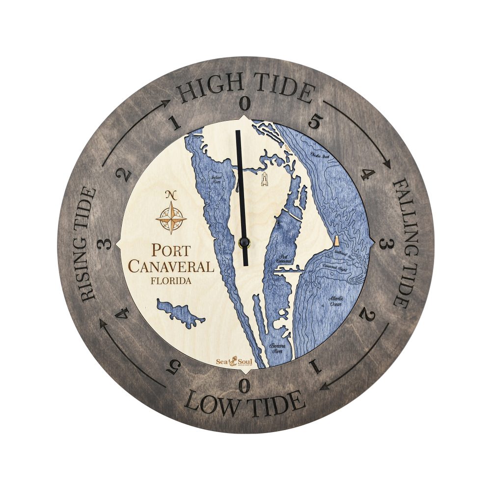 Port Canaveral Tide Clock Driftwood Accent with Deep Blue Water