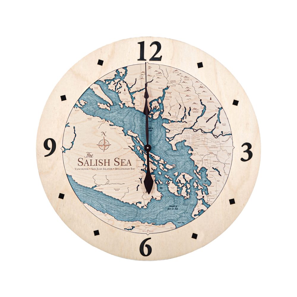 Salish Sea Nautical Clock Birch Accent with Blue Green Water