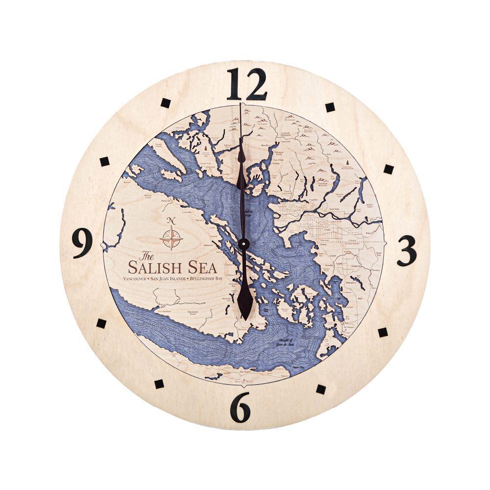 Salish Sea Nautical Clock Birch Accent with Deep Blue Water