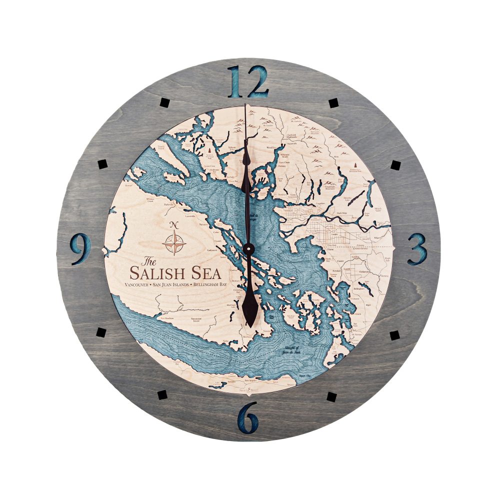 Salish Sea Nautical Clock Driftwood Accent with Blue Green Water