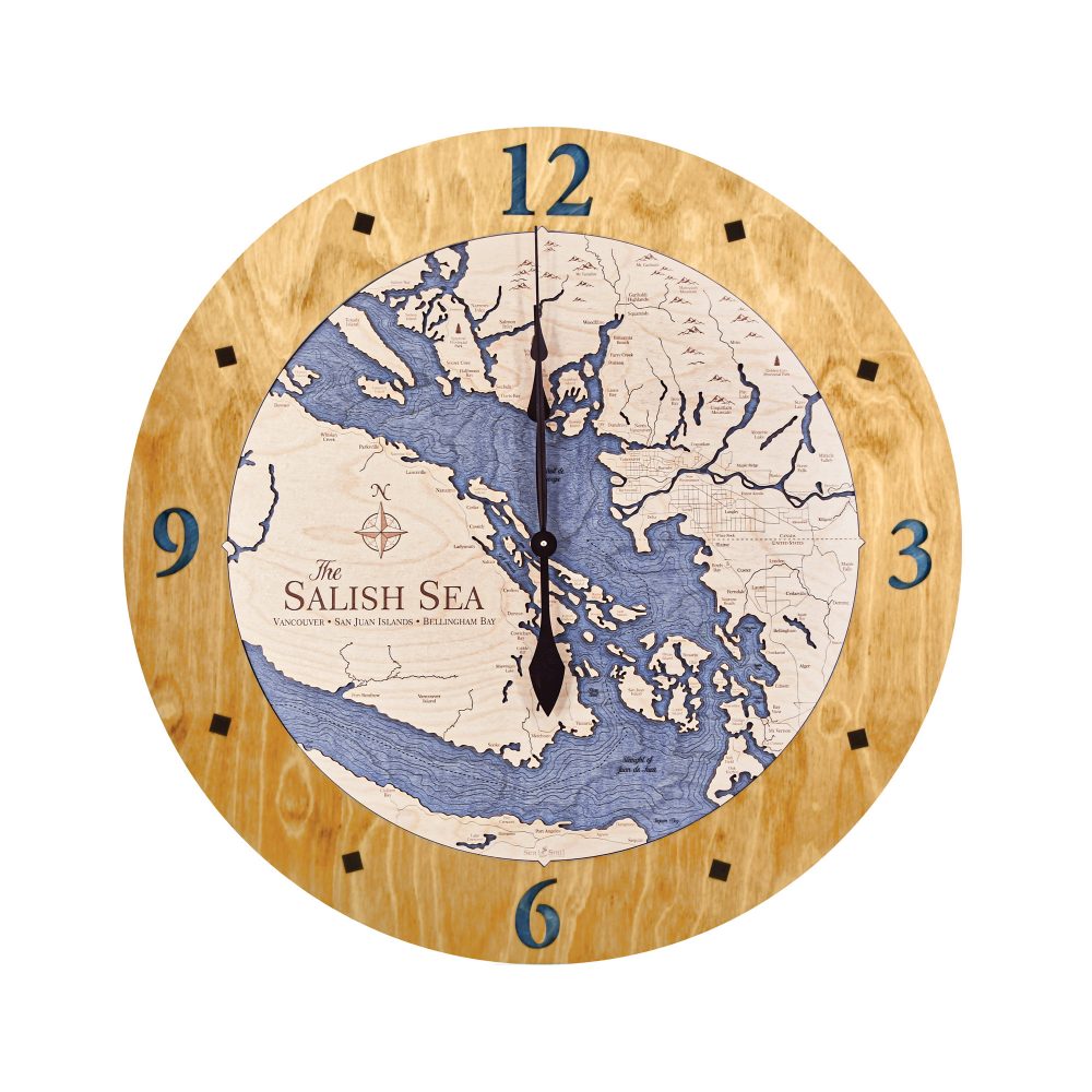 Salish Sea Nautical Clock Honey Accent with Deep Blue Water