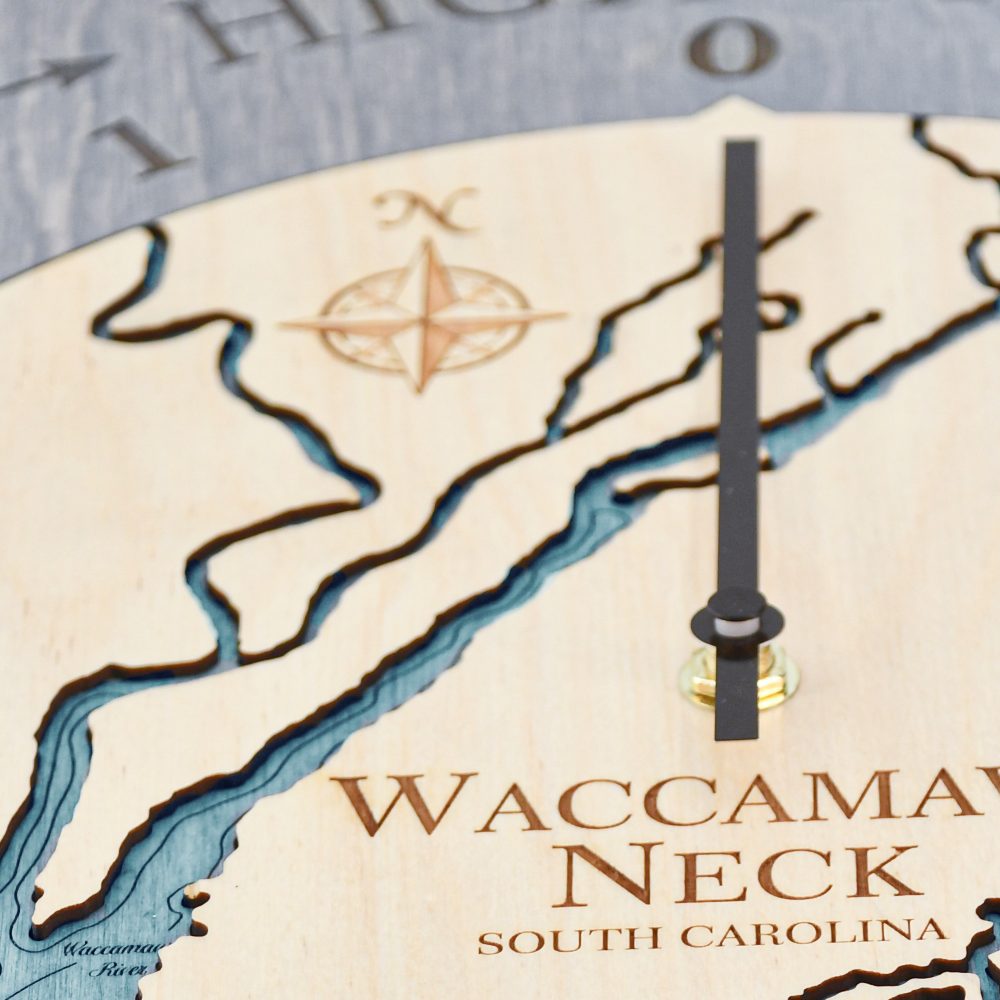 Waccamaw Neck Tide Clock Driftwood Accent with Blue Green Water Detail Shot 1