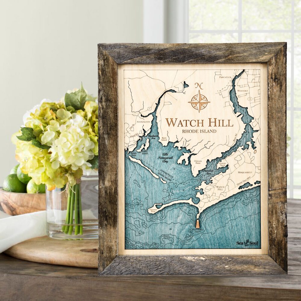Watch Hill Wall Art 13x16 Rustic Pine Accent with Blue Green Water Sitting on Table with Flowers