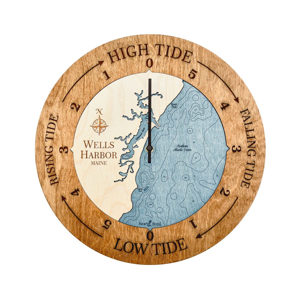 Wells Harbor Tide Clock Americana Accent with Blue Green Water