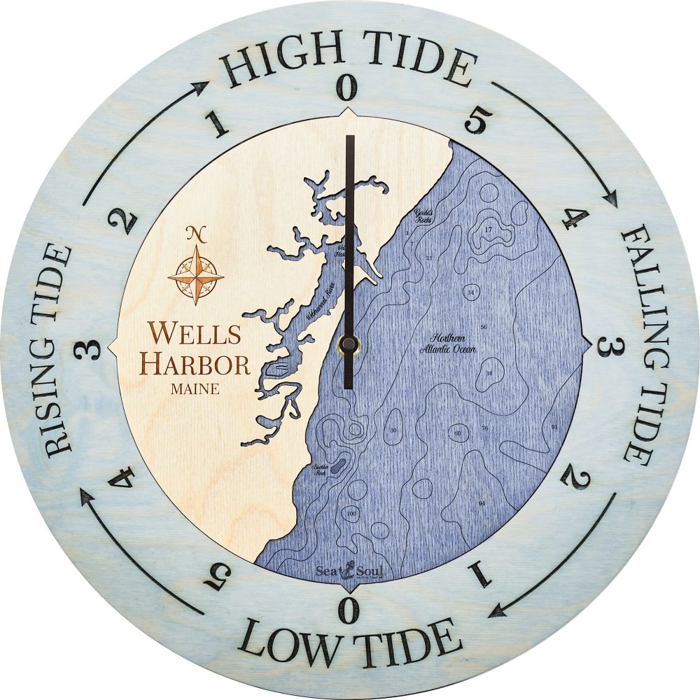 Wells Harbor Tide Clock Bleach Blue Accent with Deep Blue Water