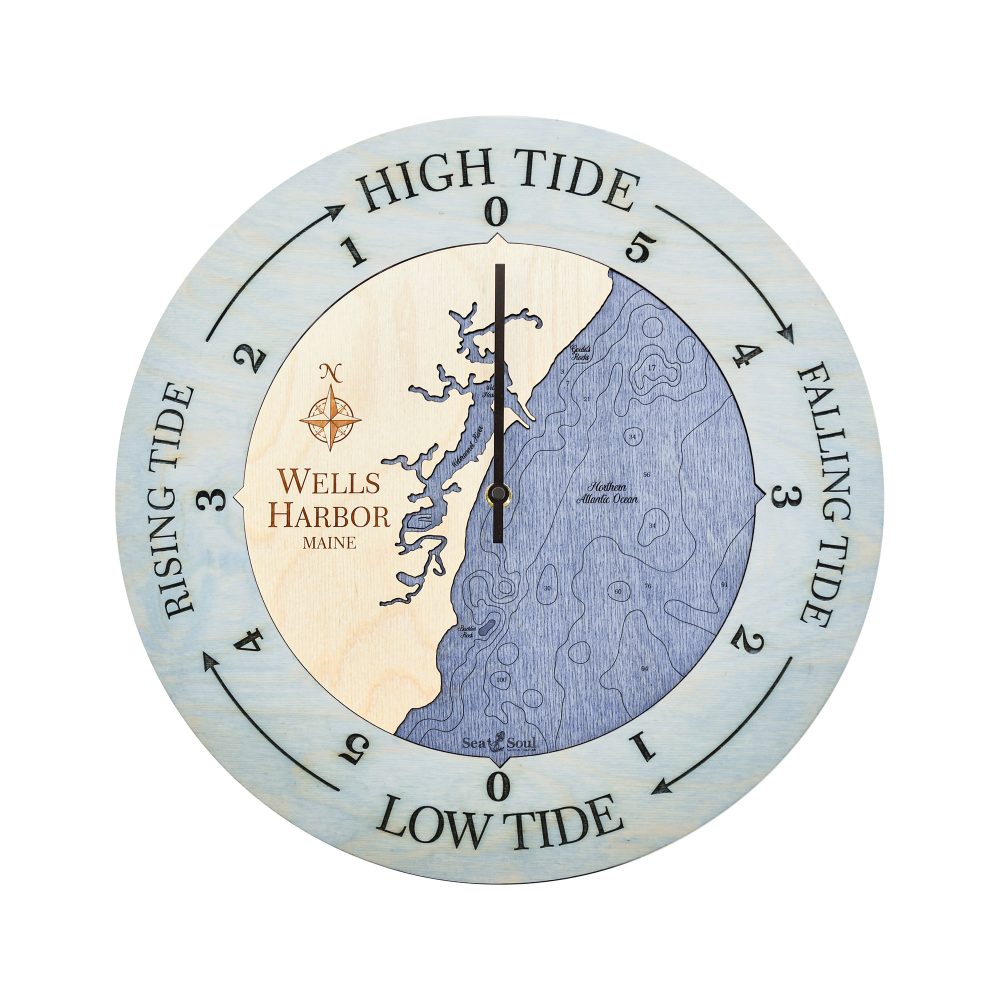 Wells Harbor Tide Clock Bleach Blue Accent with Deep Blue Water