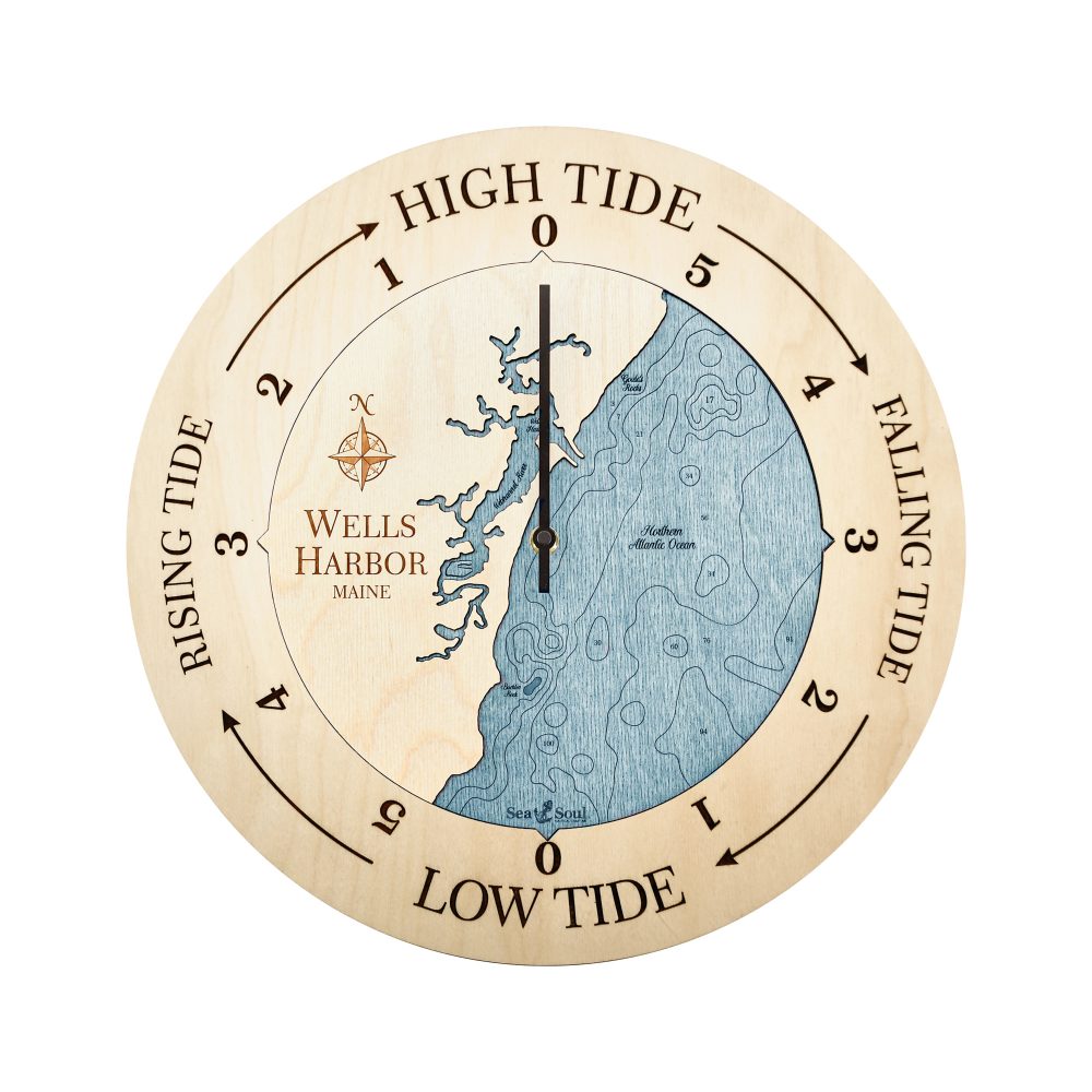 Wells Harbor Tide Clock Birch Accent with Blue Green Water