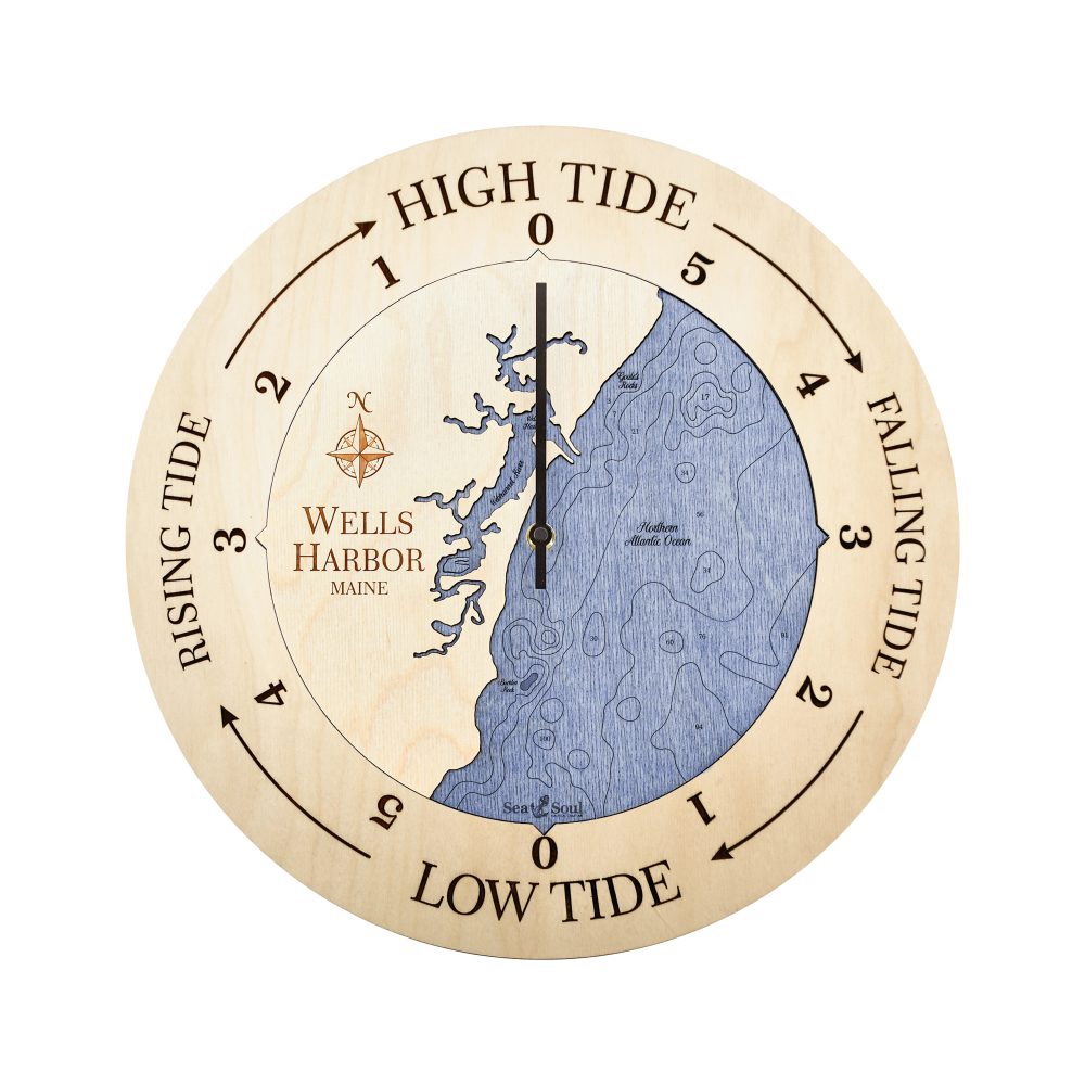 Wells Harbor Tide Clock Birch Accent with Deep Blue Water