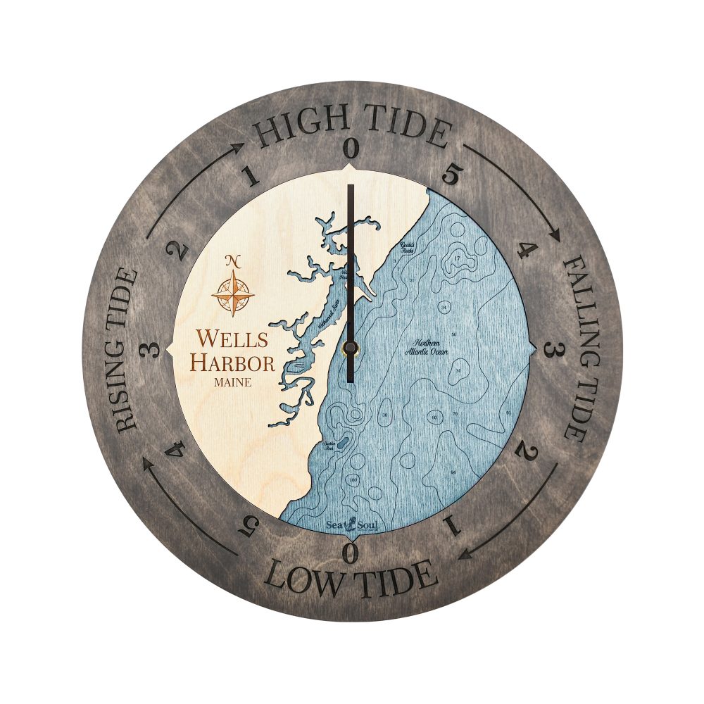Wells Harbor Tide Clock Driftwood Accent with Blue Green Water