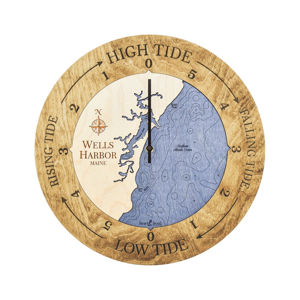 Wells Harbor Tide Clock Honey Accent with Deep Blue Water