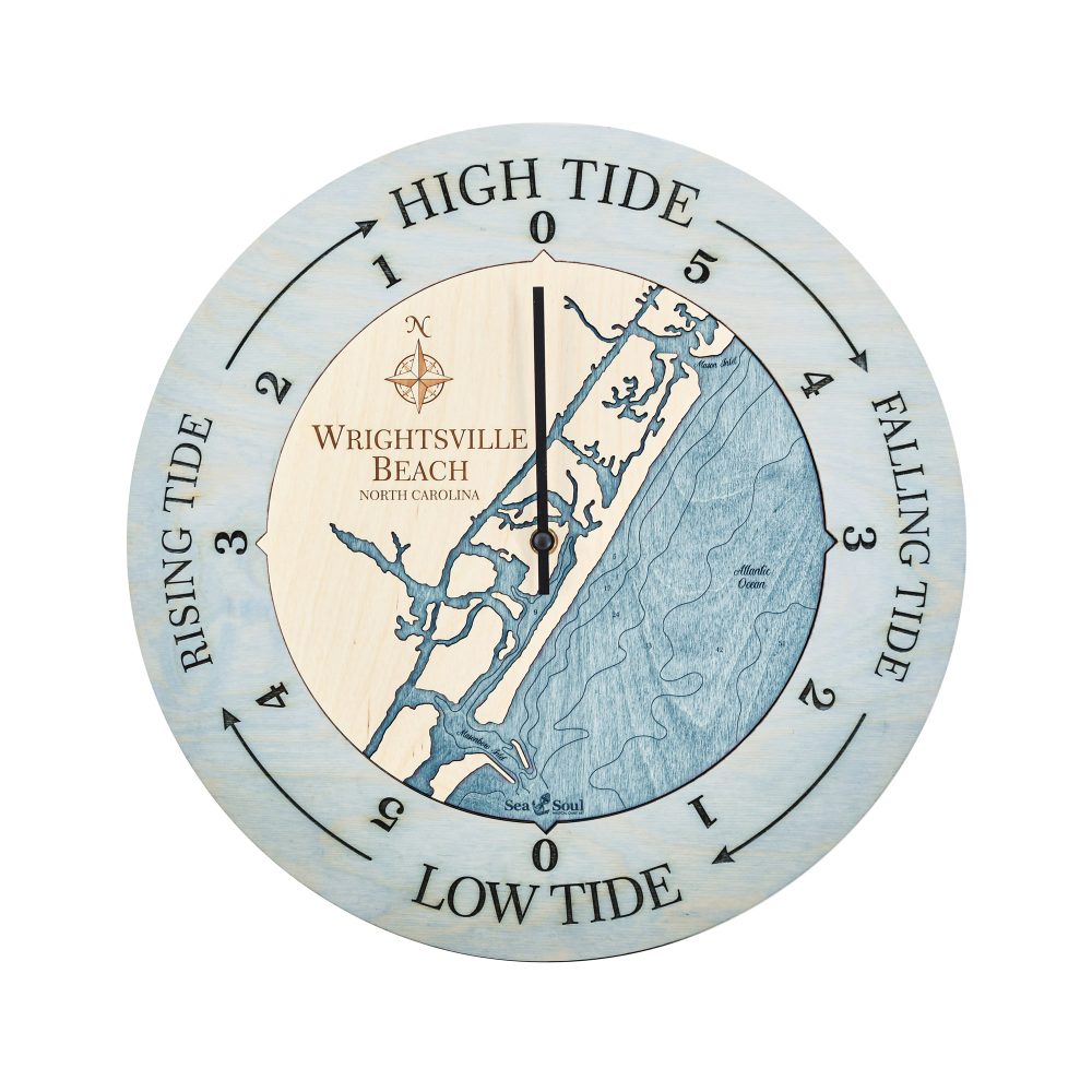 Wrightsville Beach Tide Clock Bleach Blue Accent with Blue Green Water