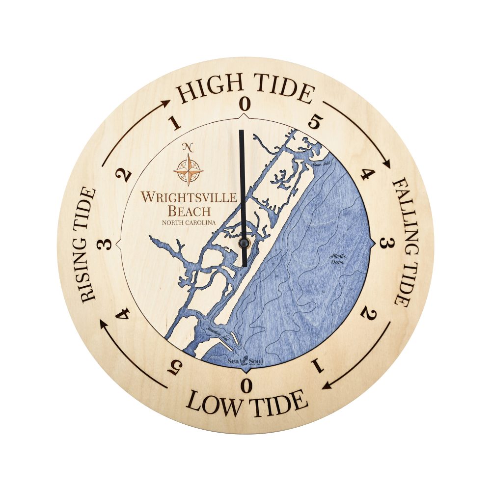 Wrightsville Beach Tide Clock Birch Accent with Deep Blue Water