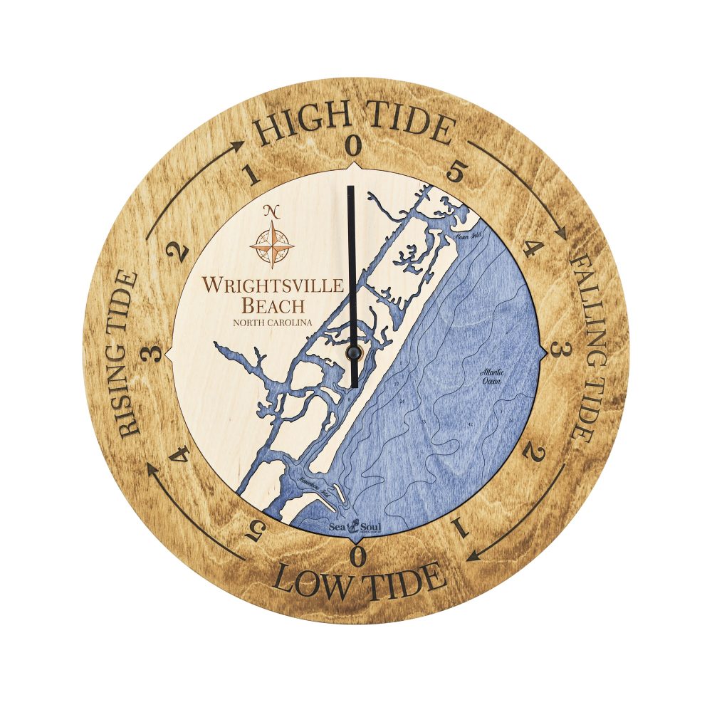 Wrightsville Beach Tide Clock Honey Accent with Deep Blue Water