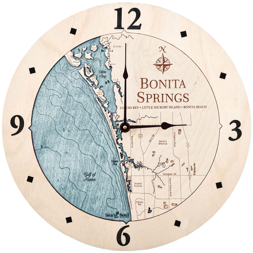 Bonita Springs Nautical Clock Birch Accent with Blue Green Water Product Shot