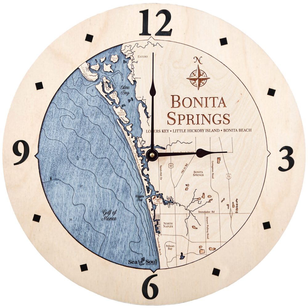 Bonita Springs Nautical Clock Birch Accent with Deep Blue Water Product Shot