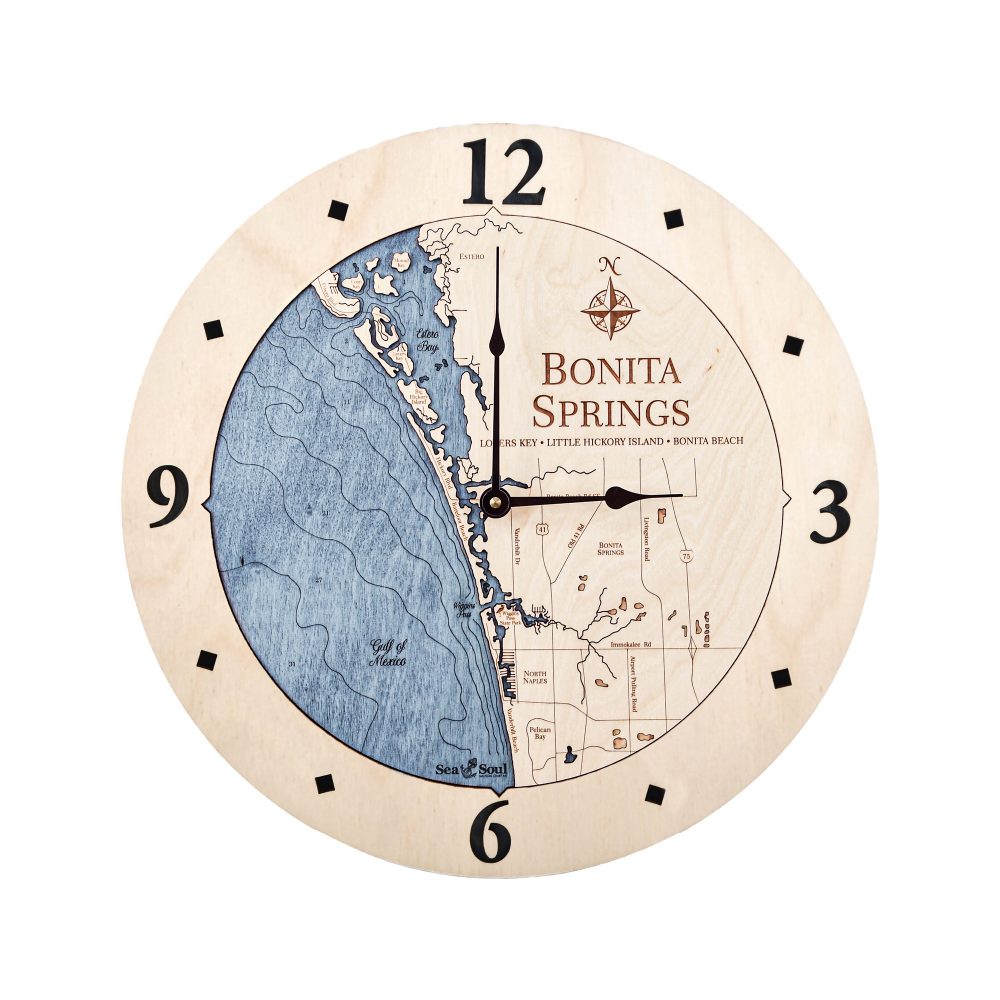 Bonita Springs Nautical Clock Birch Accent with Deep Blue Water