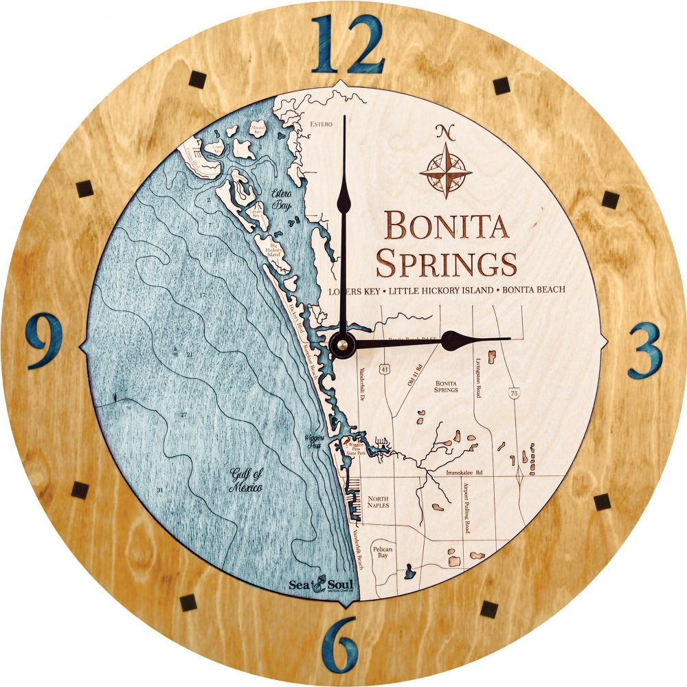 Bonita Springs Nautical Clock Honey Accent with Blue Green Water Product Shot