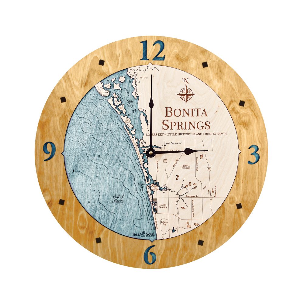 Bonita Springs Nautical Clock Honey Accent with Blue Green Water