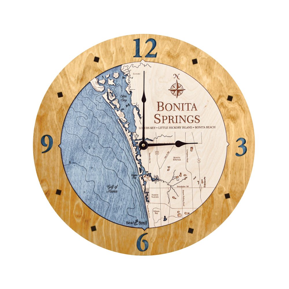 Bonita Springs Nautical Clock Honey Accent with Deep Blue Water
