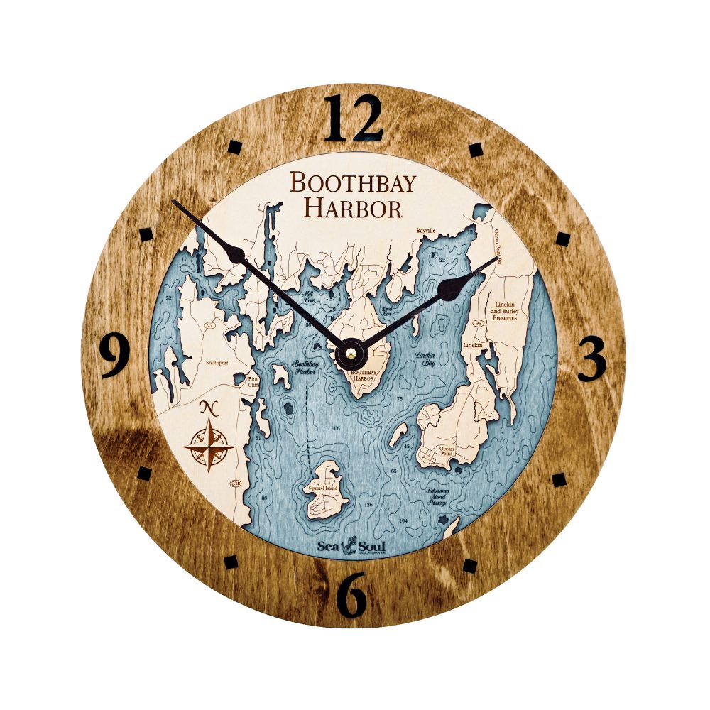 Boothbay Harbor Nautical Clock Americana Accent with Blue Green Water