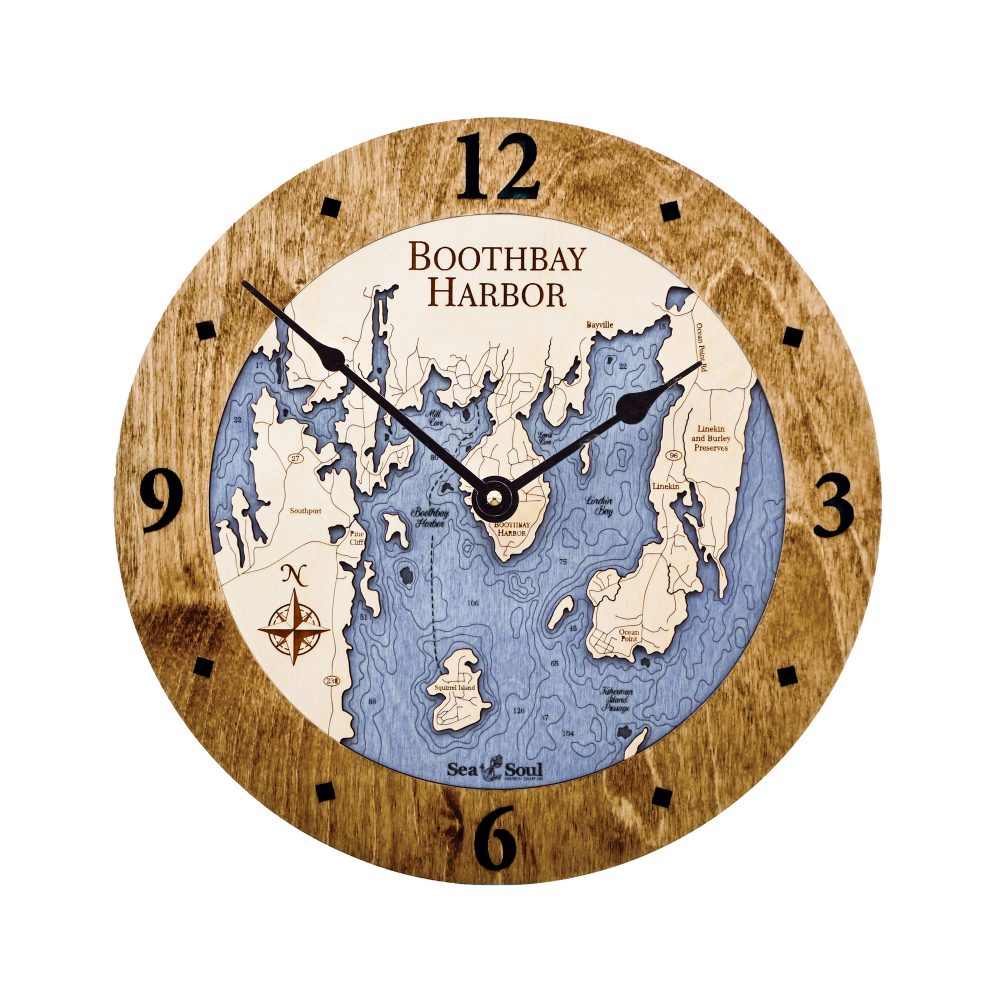 Boothbay Harbor Nautical Clock Americana Accent with Deep Blue Water