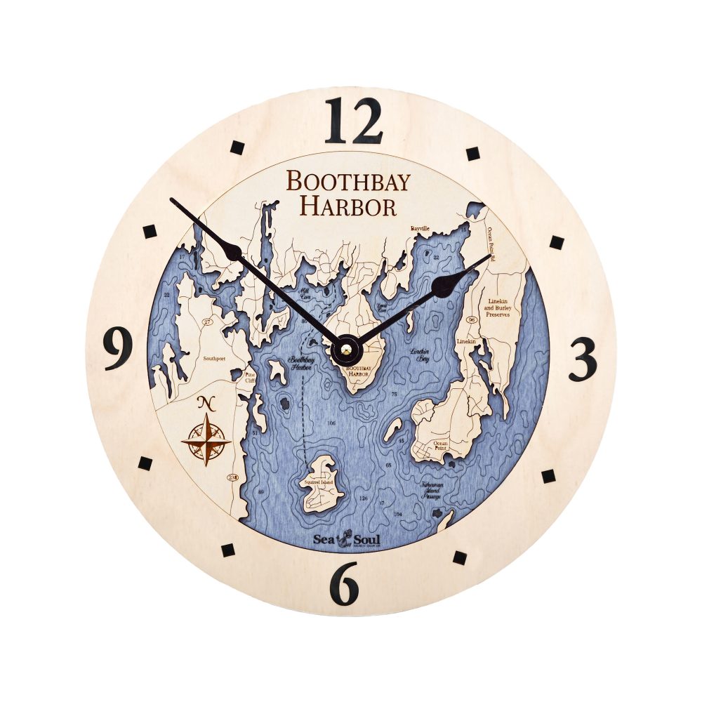 Boothbay Harbor Nautical Clock Birch Accent with Deep Blue Water