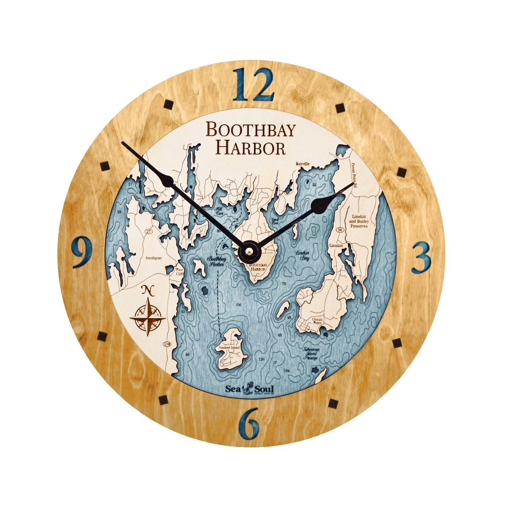 Boothbay Harbor Nautical Clock Honey Accent with Blue Green Water