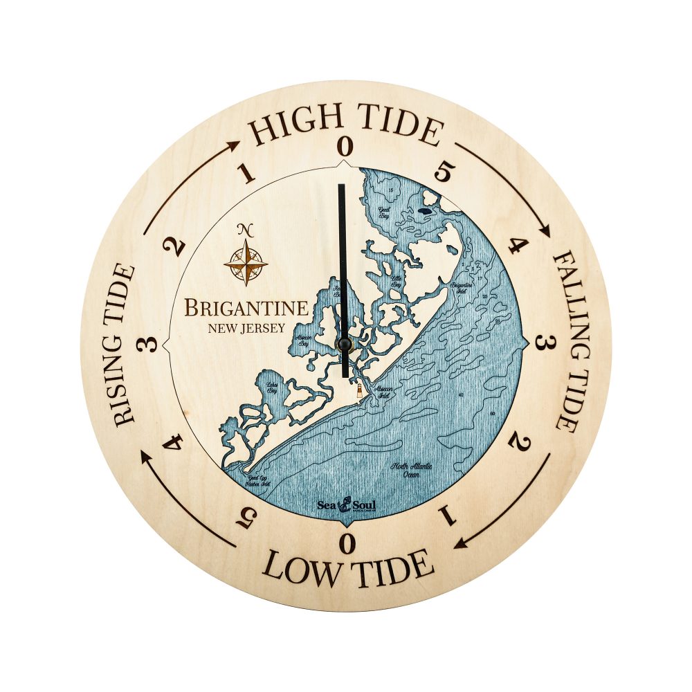 Brigantine Tide Clock Birch Accent with Blue Green Water